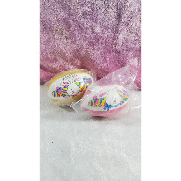 2 pcs Oriental Trading Pink Yellow Small Rabbit Easter Bunny Football - Picture 1 of 7